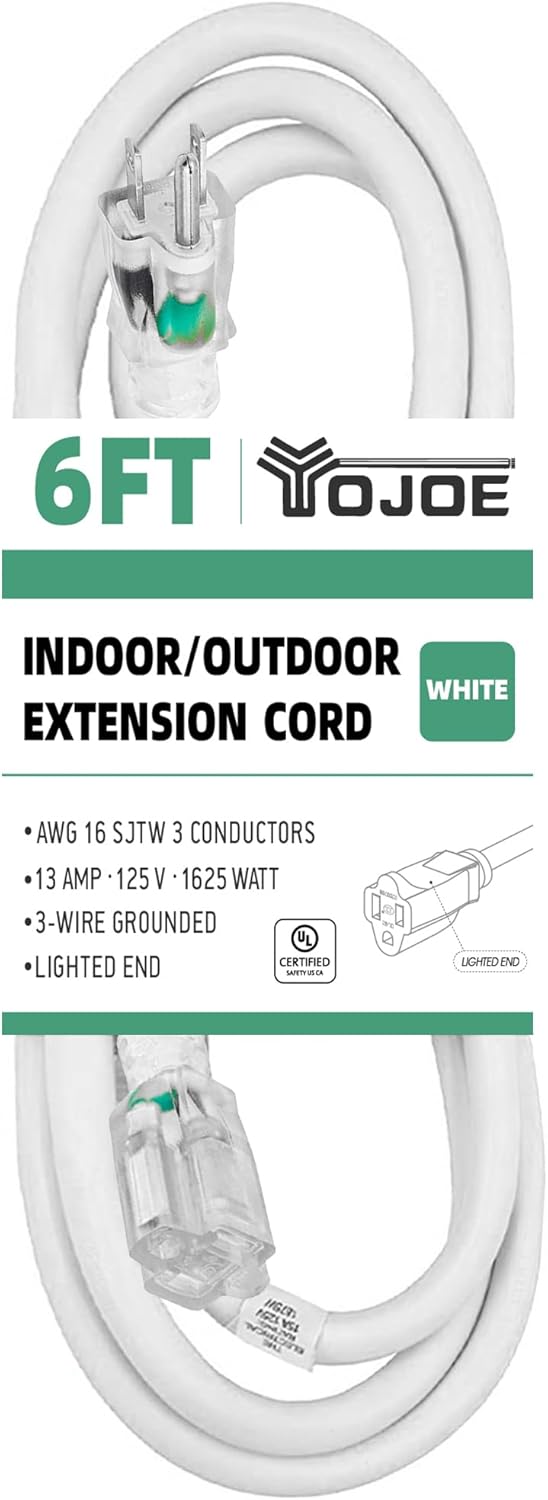 YOJOE 6 英尺白色戶外照明延長線